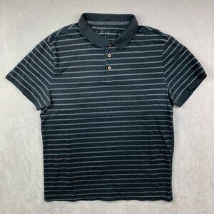 Angelo Litrico Mens Shirt Medium Black Gray Striped Polo Comfort Fit Collared